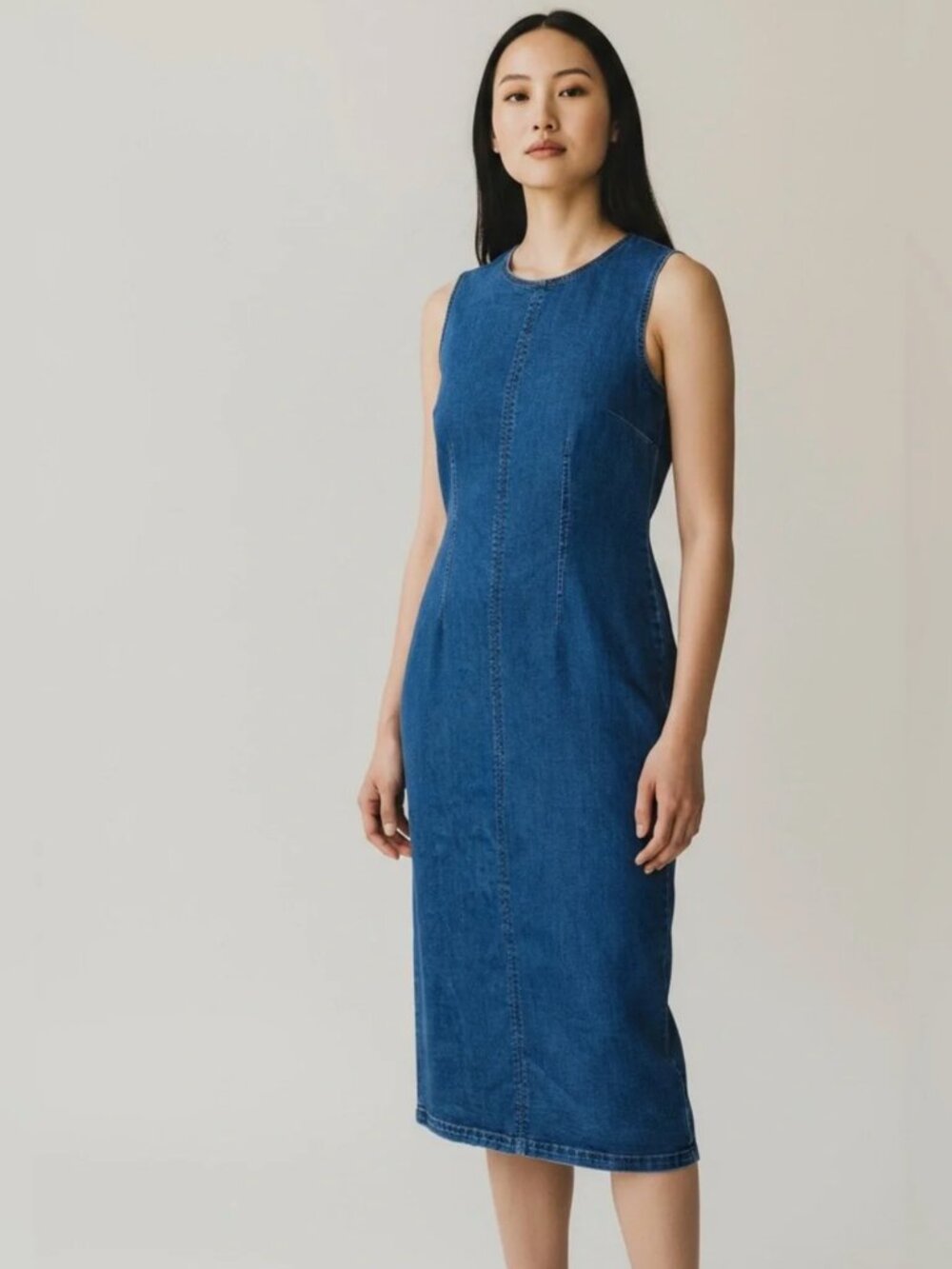 House of Harlow 1960 Denim Column Midi Sleeveless Dress Sz. S NWT